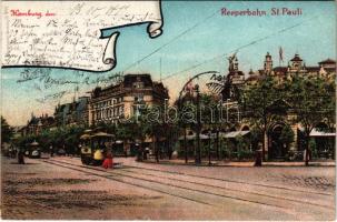 1899 (Vorläufer) Hamburg, Reeperbahn, St. Pauli / street view, tram. litho (EK)