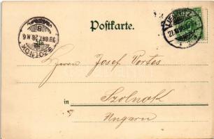 1898 (Vorläufer) Legnica, Liegnitz; Nepomuk-Brücke / bridge, tram, pharmacy (fl)