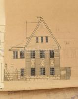 cca 1900-1910 22 db érdekes vegyes tervrajz. Villaépületek, családi házak, látványos rajzok klf mére...