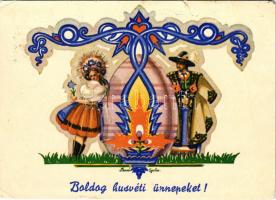 Boldog húsvéti ünnepeket! Bozó Gyula iparművész tanárnak címezve / Hungarian Easter greeting art s: Bozó Gyula (kis szakadások / small tears)