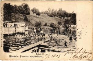1903 Szováta-fürdő, Baile Sovata; Fekete tó sósfürdő, strand, fürdőzők. Weinrich S. felvétele / salt lake spa, bathers (fl)