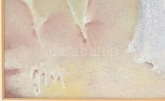 Gonda Margit (?-): Lány a tájban. Akvarell, papír, dekoratív keretben 25x25 cm