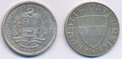 Ausztria 1957. 10Sch Ag + Venezuela 1960. 2B T:VF,XF ph. Austria 1957. 10 Schilling Ag + Venezuela 1...