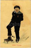 1915 Urlauber vorbereiten. K.u.K. Kriegsmarine Matrosen / Osztrák-magyar haditengerészeti humor / WWI Austro-Hungarian Navy humour. Guido Costalunga, Pola s: Soldo + "K.U.K. KRIEGSMARINE SMS BABENBERG" "K.U.K. MARINEFELDPOSTAMT POLA" (fl)