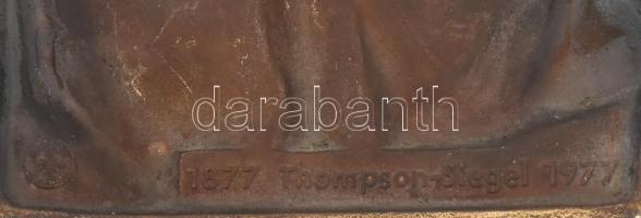 Thompson-Siegel: Lánygyermek pár, patinázott réz plakett, kopással, jelzett, 15x13 cm