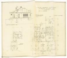 cca 1910 Albertfalva községben építendő római kath lelkészlak tervrajza. Kézzel rajzolt 60x36 cm beszakadással 44x36 cm