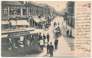 1901 Galati, Galatz; Piata Regala cu Strada Mare, Sami Grupper / main street, tram, shops (EK)