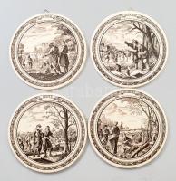 H&R Johnson négyrészes edényalátét szett, a négy évszak ábrázolásával, jelzett, kis kopással, d: 15,5 cm