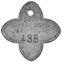 Debrecen 1917. "Városi Adóhivatal Debreczen" ebadójegy / kutyabárca, "438" sorsz...