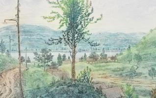 Gross Arnold (1929-2015): Visegrádi házak. Rézkarc, papír. Jelzett. 21x31 cm