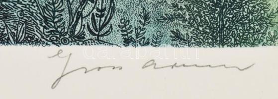 Gross Arnold (1929-2015): Visegrádi házak. Rézkarc, papír. Jelzett. 21x31 cm