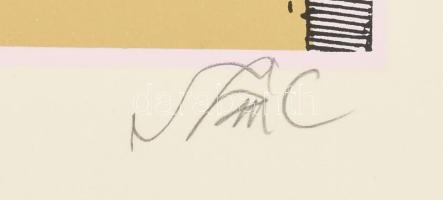 Szász Endre (1926-2003): Hölgy szarvassal. Szitanyomat, papír, jelzett. 30x43 cm