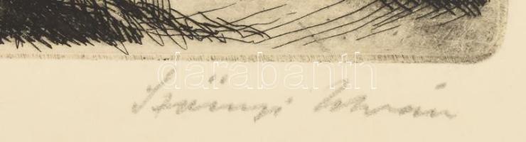 Szőnyi István (1894-1960): Táj. Rézkarc, papír, jelzett, lapszéli apró szakadással, 17×21 cm