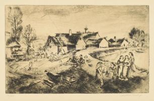 Vadász Endre (1901-1944): Faluvége, rézkarc, papír, jelzett, számozott (19/100), 18,5x30,5 cm