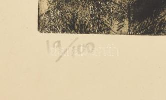 Vadász Endre (1901-1944): Faluvége, rézkarc, papír, jelzett, számozott (19/100), 18,5x30,5 cm