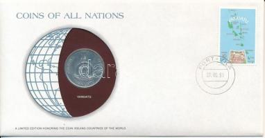 Vanuatu 1983. 20V Nemzetek pénzérméi felbélyegzett borítékban, bélyegzésse T:AU Vanuatu 1983. 20 Vatu Coins of all Nations in envelope with stamp and stamping C:AU