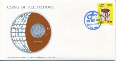 Costa Rica 1982. 25c "Nemzetek pénzérméi" felbélyegzett borítékban, bélyegzéssel T:UNC Costa Rica 1982. 25 Centimos "Coins of all Nations" in envelope with stamp and stamping C:UNC
