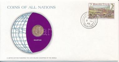 Mauritius 1975. 1c Nemzetek pénzérméi felbélyegzett borítékban, bélyegzéssel T:AU Mauritius 1975. 1 Cent Coins of all Nations in envelope with stamp and stamping C:AU