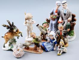 9 darab vegyes porcelán figura, többségében sérüléssel, restaurálással, közte értékesebb darabokkal.