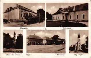 1944 Vereb, Községháza, Végh kastély, Római katolikus templom, utca, üzletek, Református templom