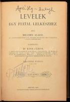 Melcher Alajos: Levelek egy fiatal lelkészhez. I-II. köt. [Egy kötetben]. Ford.: Dr. Kiss János. Szeged, 1891, Bába Sándor-ny., XII+394 p., 2 sztl. lev.+ 333+(3) p. Aranyozott gerincű, festett egészvászon-kötésben, Gottermayer-kötés, kissé koszos borítóval, helyenként kissé foltos lapokkal, a címlapon tulajdonosi névbejegyzésekkel. + 1884 "Le coeur de sainte Gertrude" szentkép, hátoldalán kézzel írt sorokkal