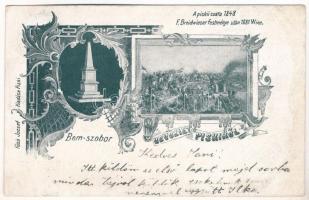 1906 Piski, Simeria; A piski csata (F. Breidwieser festménye után), Bem-szobor, emlékmű. Főző József kiadása / Hungarian Revolution of 1848, Battle of Simeria (1849), monument. Art Nouveau, floral