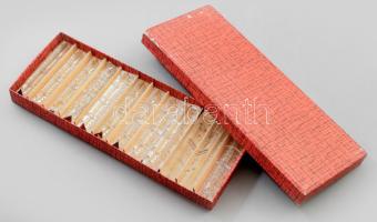 12 darabos ólomkristály késbak szett, címkével jelezve, dobozában, h: 9 cm