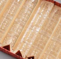 12 darabos ólomkristály késbak szett, címkével jelezve, dobozában, h: 9 cm