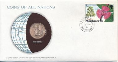 Montserrat 1965. 1c Nemzetek pénzérméi felbélyegzett borítékban, bélyegzéssel T:AU Montserrat 1965. 1 Cent Coins of all Nations in envelope with stamp and stamping C:AU