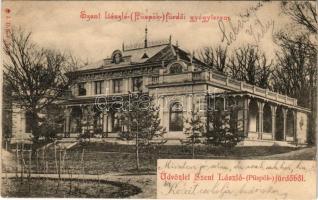 1903 Püspökfürdő, Szentlászlófürdő, Baile 1 Mai (Nagyvárad, Oradea); gyógyterem / spa + "PECZESZENTMÁRTON POSTAI ÜGYN."