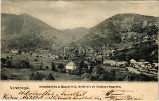 Verespatak, Goldbach, Rosia Montana; Aranybányák a Nagykirnik, Kiskirnik és Csetátye-hegyben. Schmidt György kiadása / gold mines in the mountains (Rb)