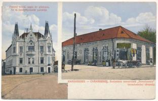 1917 Karánsebes, Caransebes; Palatul nouai casse de pastrare, Societatea comerciala "Severineana" / Az új takarékpénztár palotája, Severineana kereskedelmi társaság üzlete / palace of savings bank, shop
