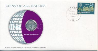 Holland-Antillák 1982. 5c Nemzetek pénzérméi felbélyegzett borítékban, bélyegzéssel T:AU Netherlands Antilles 1982. 5 Cent Coins of all Nations in envelope with stamp and stamping C:AU