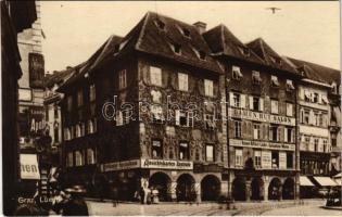 Graz, Luegg, Damen hut salon Hedwig Müller, H. Kölz & L. Kölz Reise Artikel Leder & Galanterie Waren, Ansichtskarten Zentrale, Briefpapier Spezialhaus / street view, shops. Kustverlag H. Kölz (wet corner)