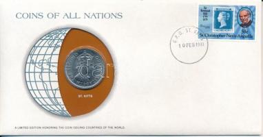 Saint Kitts 1965. 50c Nemzetek pénzérméi felbélyegzett borítékban, bélyegzéssel T:UNC,AU St. Kitts 1965. 50 Cents Coins of all Nations in envelope with stamp and cancellation C:UNC,AU