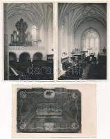 Kolozsvár, Cluj; Farkas utcai református templom, belső, úrvacsora / Calvinist church interior - 3 db régi képeslap / 3 pre-1945 postcards
