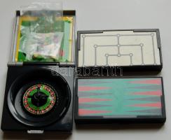 3 db hordozható mini táblás játék: Malom, Backgammon és Roulette (utóbbi leírással)