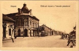 Budapest XIX. Kispest, Üllői úti részlet, Takarékpénztár, Grand Restaurant Stefány étterem, villamos. Thienschmiedt E. kiadása