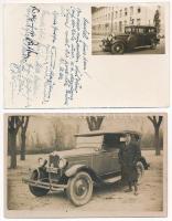 2 db régi fotó képeslap autókról: IA-29507 és TX 10524-B rendszám / 2 pre-1945 photo postcards of oldtimer automobiles