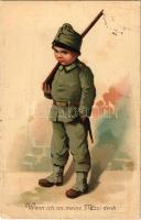 1917 Wenn ich an meine Mizzi denk / WWI German military art postcard, soldier boy. litho + K.u.K. Kriegsgefangenenarbeiterabteilung (fl)