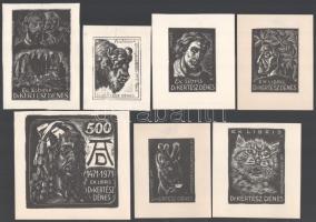 Klf. alkotók: 15 db ex libris Dr. Kertész Dénes. Klf. technikák, papír, jelzett a metszeten, klf. mé...