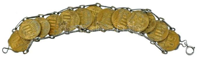 Jugoszlávia 1938. 50p Al-bronz (12x) + 1D Al-bronz aranyozva, karkötővé alakítva T:XF,VF kopott aran...