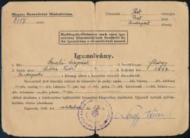 1945.X.27. A kaposvári hadifogolytábor elbocsátó igazolványa