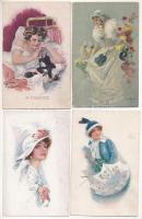 6 db RÉGI motívum képeslap vegyes minőségben: hölgyek / 6 pre-1945 motive postcards in mixed quality: ladies