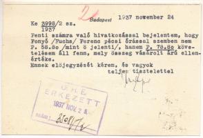 1937 Dr. Vigh Pál órás reklámja. Budapest VII. Dob utca 3