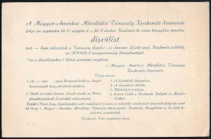 1946 Kecskemét, a Magyar-Amerikai Művelődési Társaság Kecskeméti Szervezete által tartott díszülés meghívója, Dr. Szádeczky-Kardoss László főispán részére címezve