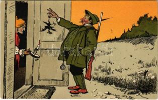 A vadász hazatérése a zsákmánnyal, humor / Hunter humour art postcard. E.S.D. Serie 1649. (EK)
