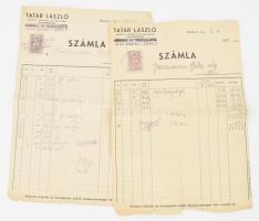 1941 Bp., Tatár László kötött-, szövött- és textiláru nagykereskedő, 2 db fejléces számla, illetékbélyegekkel