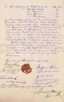 1887 Hidegkút, német nyelvű okirat, 2 beírt oldal, több aláírással, sérült viaszpecséttel