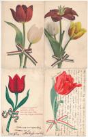 4 db RÉGI magyar hazafias propaganda képeslap tulipánnal 1910 előttről